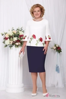 Юбочный костюм Нинель Шик 5547 тёмно-синий