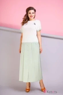 Юбочный костюм Anastasia 197 оливка/молочный