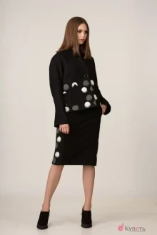 Юбочный костюм Rosheli 607 черный в серо-белый горох