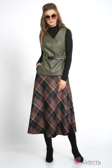Юбочный костюм ALANI COLLECTION 803 оранжево-бирюзовая клетка+хаки