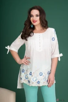 Блузка, туника, рубашка Лилиана 704 с голубым