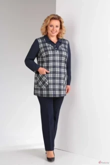 Блузка, туника, рубашка Орхидея Люкс 934 сине-серая клетка