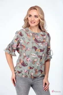 Блузка MODEMA 462/2 турецкие огурцы на мятно-зеленом фоне