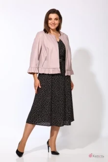 Юбочный костюм Карина Делюкс 9911 пудра+черный принт