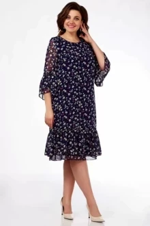 Платье Ольга Стиль С655 синий в бело-красные цветы