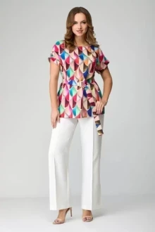 Брючный костюм Мишель Стиль 1108 Бежево-розовый двойка