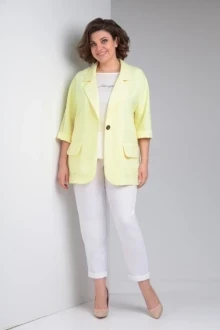 Брючный костюм Ладис Лайн 1487 нежно-желтый + белый