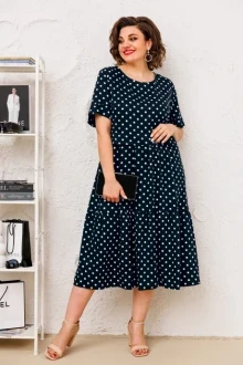 Платье AGATTI 5299-1 темно-синий с белым горохом.