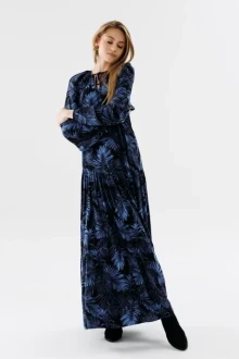 Платье NikVa н701-1 листья, индиго