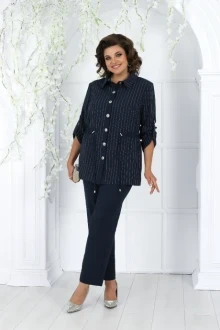 Брючный костюм Нинель Шик 7463 синий тройка