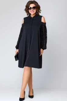 Вечернее платье с сеткой EVA GRANT 7216А черный + кружево