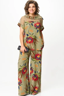 Брючный костюм Michel Chic 1426 хаки_цветы двойка